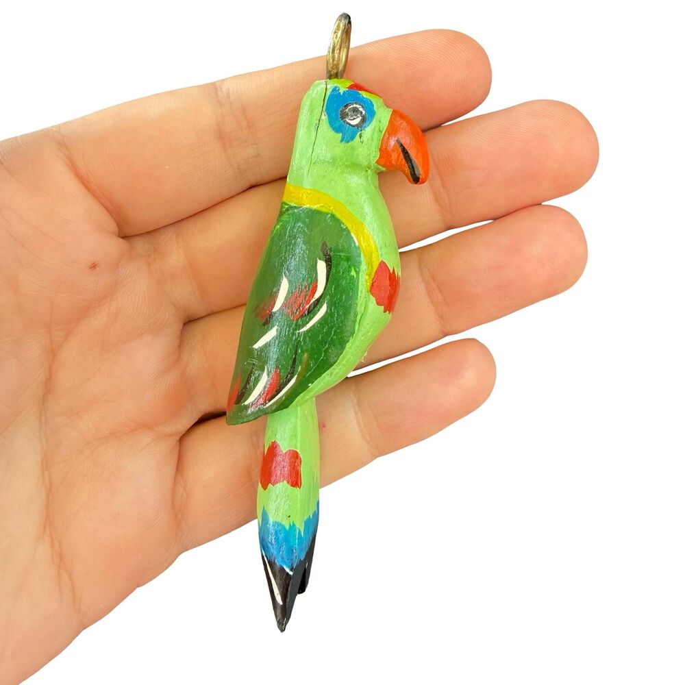 Vintage Jewelry Wooden Parrot Pendant Tropical Bird Jewelry